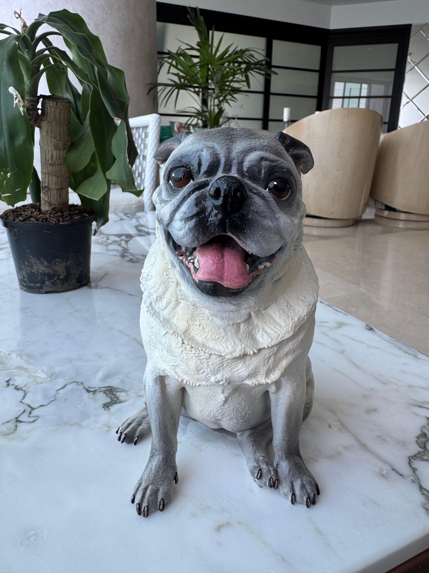 Escultura de pug gris